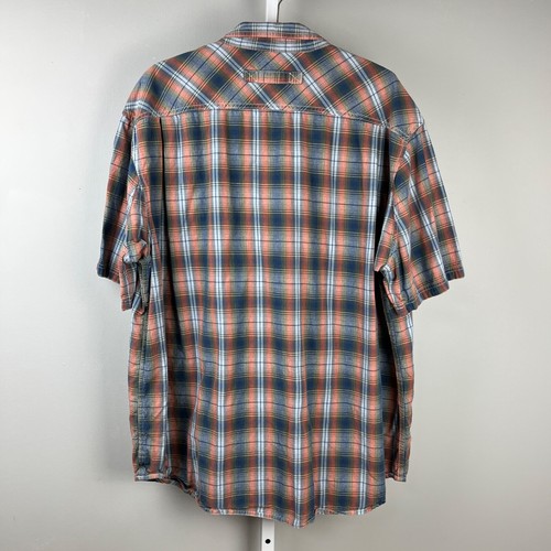 Duluth Trading Co Free Swingin Chambray Plaid Shirt Mens 2XLT Blue Gold - Picture 4 of 6