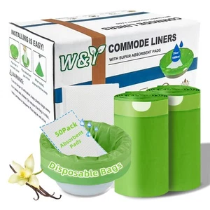 50 Pack Commode Liners with Super Absorbent Pads, Universal Fit All Standard . - Picture 1 of 7