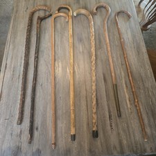 lot of 7 Antique Vintage WOODEN ESTATE CANES WALKING STICKS mix