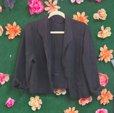 Womens Black Cropped One-Button Lined Blazer Jacket Long Sleeve One Size