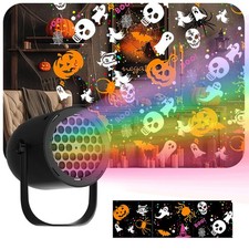LED Halloween Projector Lamp, 16-Pattern HD Projector Light, USB-Powered mini...