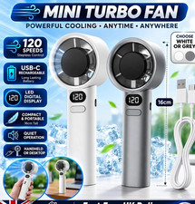 Mini Handheld Turbo Fan- Portable USB-C Rechargeable Desk LED- Display 120 Speed