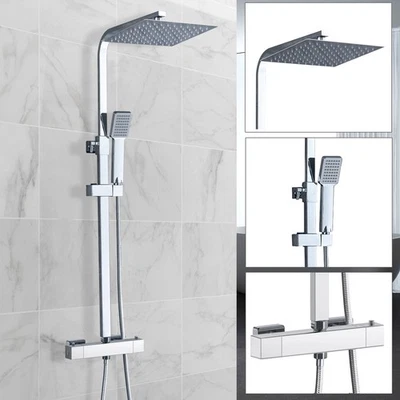 AICA BathroomThermostatic Exposed Shower Mixer Twin head Square Bar Set