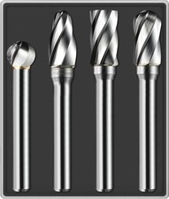 4Pcs Carbide Burr Set 1/4 Shank Aluminum Cut Wide-Flute Cut Die Grinder Bits