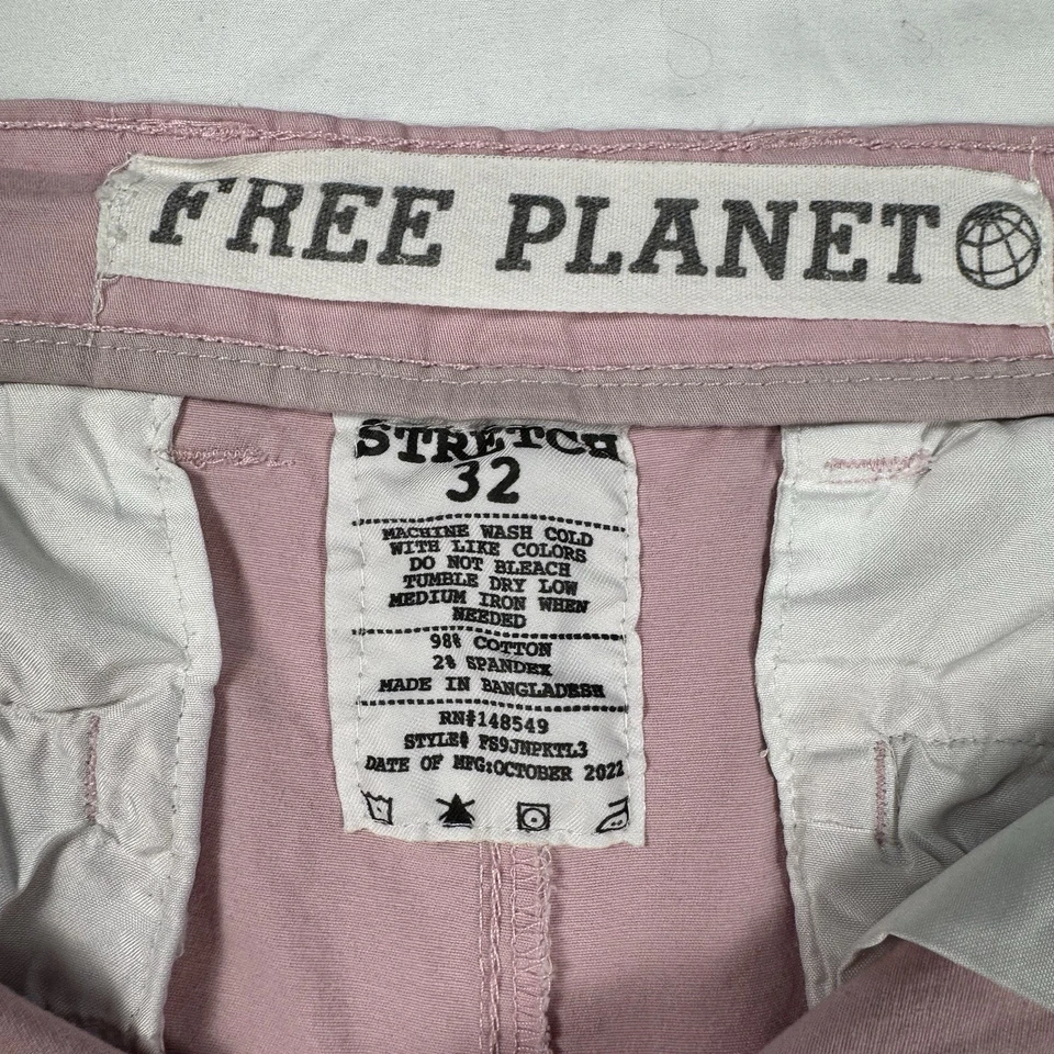 Free Planet Mens Stretch Chino Shorts Sz 32 Pink Flat Front Casual Cotton Blend - Image 2 of 4