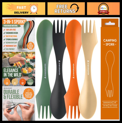 4-Pack Reusable Camping Spork Set - 3-in-1 Lightweight Utensils for Hiking, Picn