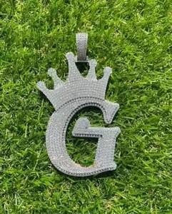 Authentic 2Ct Real Moissanite Custom Crown Letter "G" Pendant 14K White Gold Plated