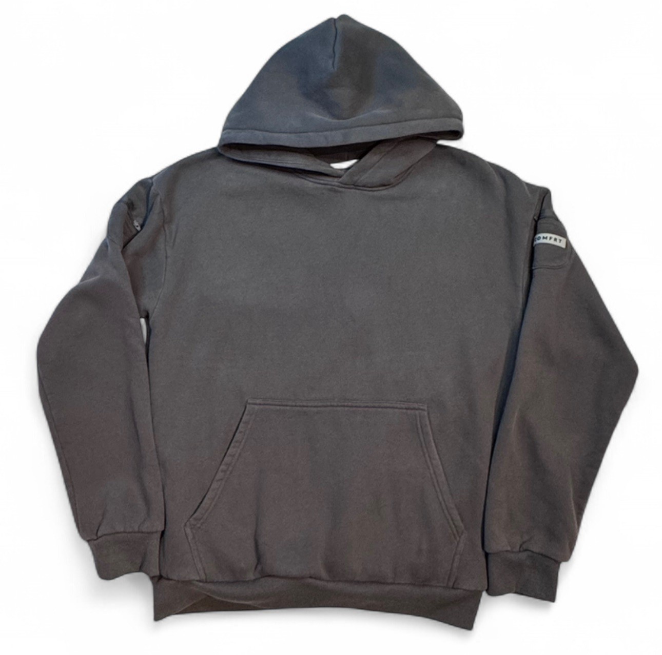 Comfrt Hoodie Mens Large Gray Fleece Lined Pullover Sleeve Zip Pocket Kangaroo