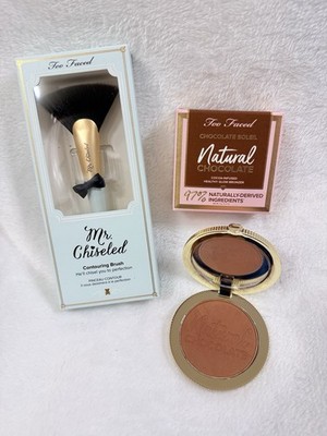 Too Faced Natural Caramel Cocoa Chocolate Bronzer & Mr. Chiseled Brush ~ NEW