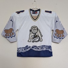 VTG 90s Long Beach Ice Dogs Medium Hockey Jersey IHL Bulldog Patch SP Apparel