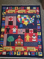 FabricTradions School Theme Maps Fabric Panel Lap Quilt, Wall Hanging 1996