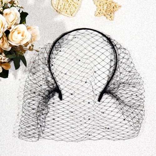 Black Mesh Veil Fascinator Headband 1920s Headpiece for 
