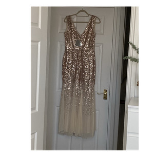 slim fit dress slacks Liquid Sequin Corsage Maxi Dress - Gold main image 1