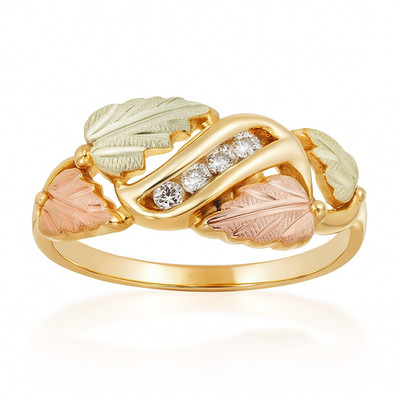 Mt. Rushmore Black Hills Gold Diamond Anniversary Ring 10K Yellow Gold Grapevine