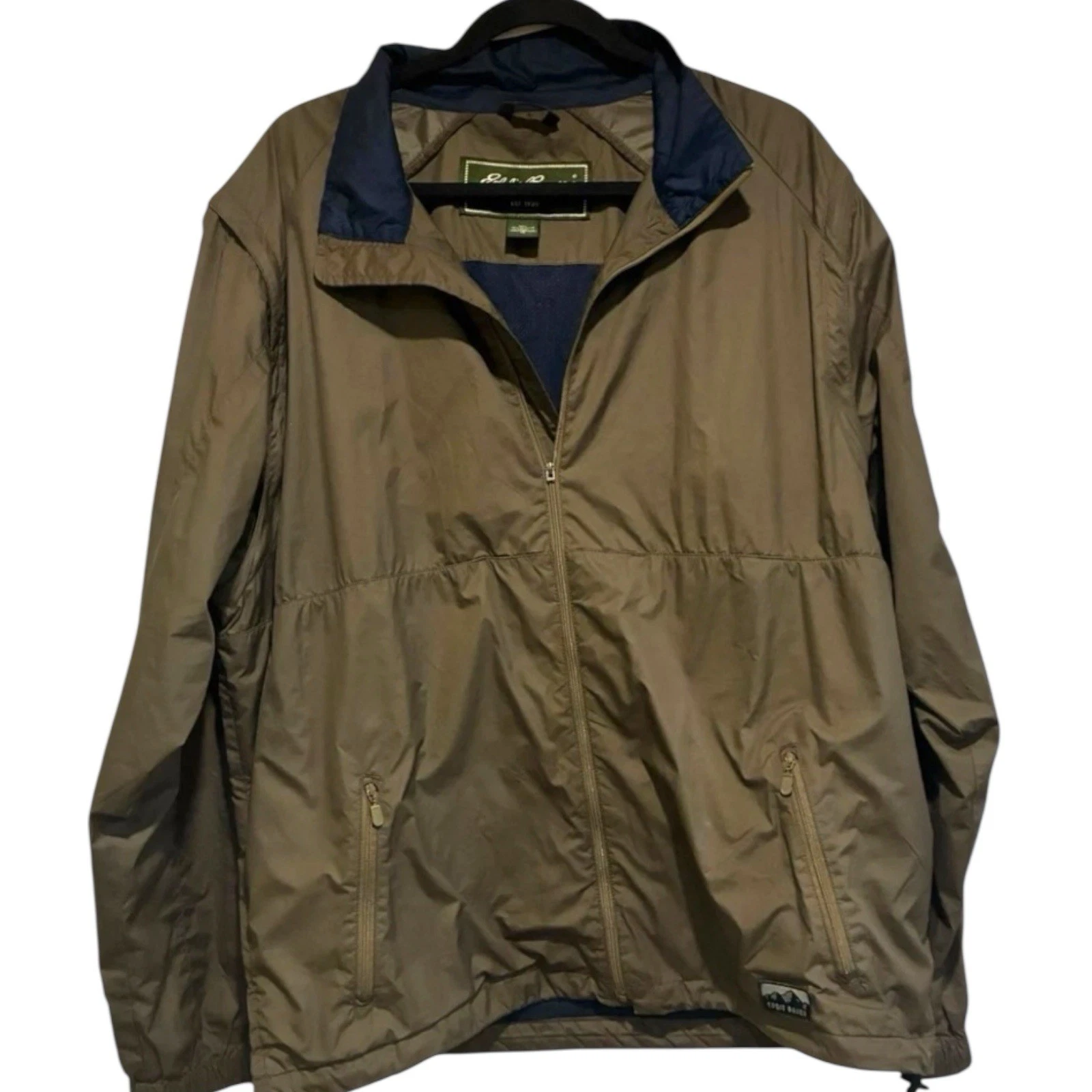 Eddie Bauer Men’s XL Lightweight Windbreaker Jacket Full Zip Outdoor Hiking Tan