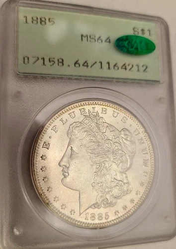 1885 P Morgan Silver Dollar Gem BU PCGS MS64 CAC OGH Rattler Holder Coin