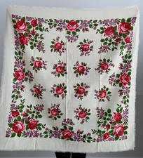 Vintage Floral Wool Scarf with Hustka , Baba Shawl Polish Romanian Ukraine