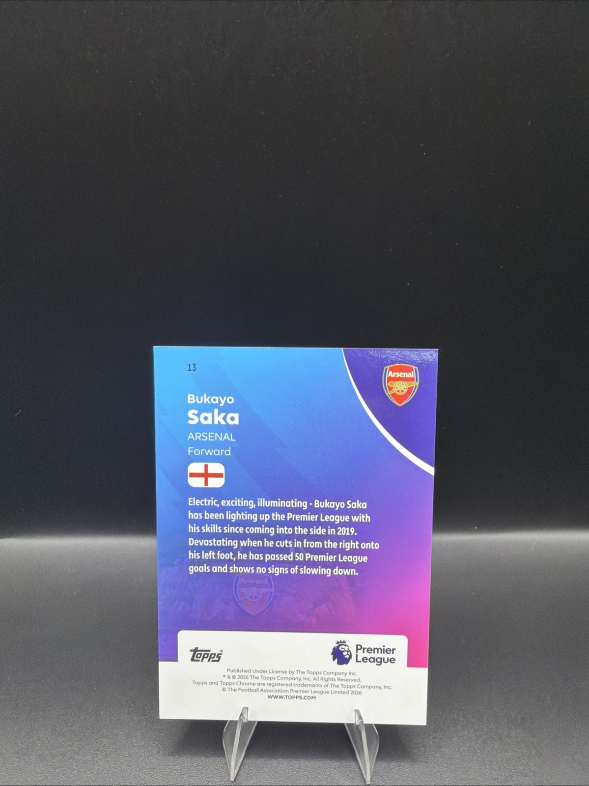 BUKAYO SAKA 2026 Topps Chrome Premier League Blue RayWave Refractor /150 Arsenal view 4