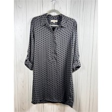 LOFT Lightweight Grey and Black Polka-Dot Mini Shift Shirt Dress, Medium