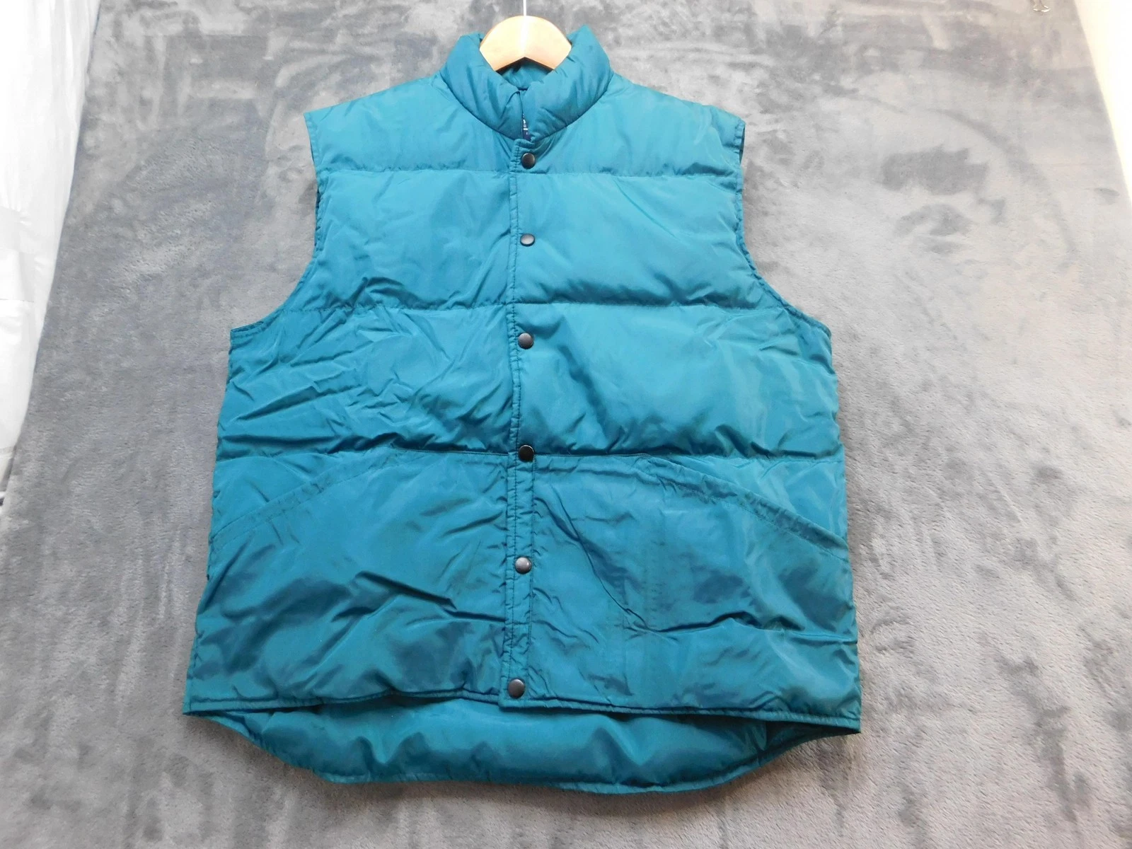 Vintage Lands End Vest Mens Large Blue Goose Down Puffer Snap Front Made Korea
