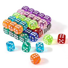 50PCS Translucent 6 Sided Dice Set Colored for Board Games Math Parties Learning