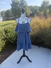 Vintage Chambray Tiered Ruffle Dress | Cottagecore Boho Sundress | Women's Large