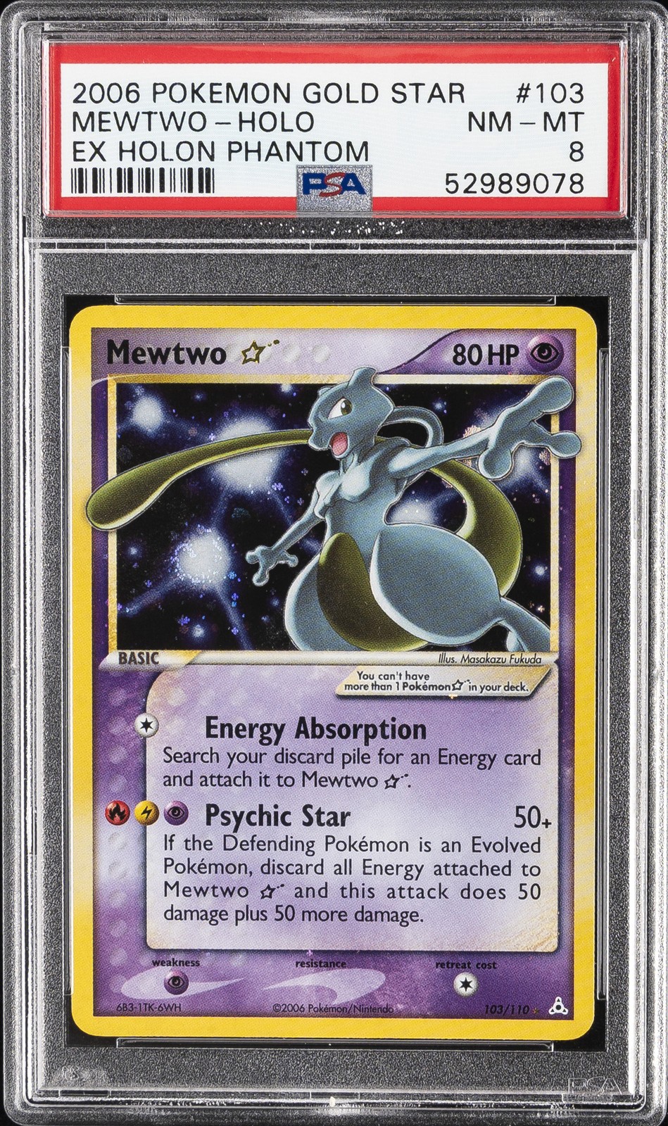2006 POKEMON EX HOLON PHANTOMS GOLD STAR #103 MEWTWO-HOLO PSA 8