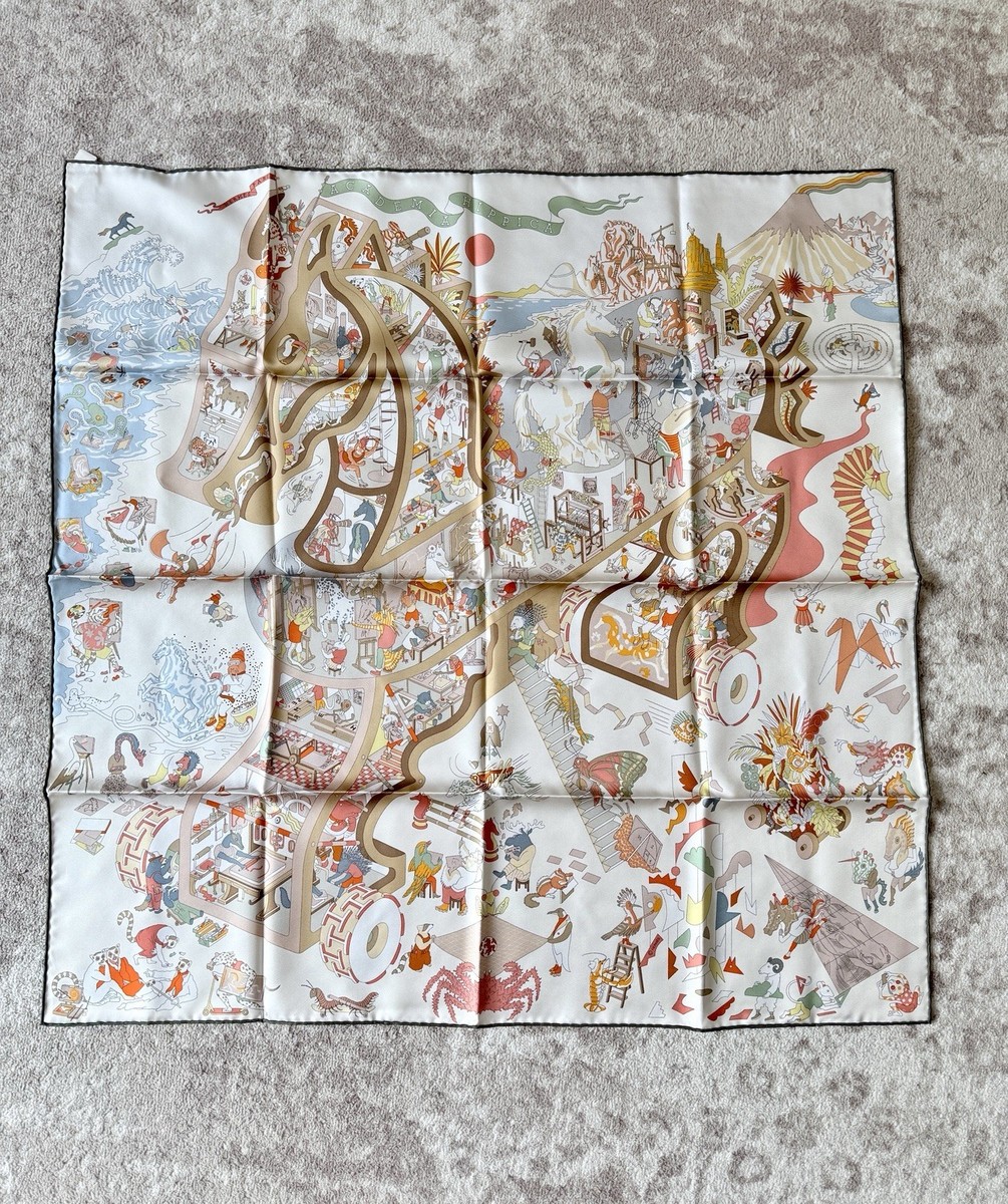 Hermes Academia Hippica scarf 90 White Silk by Jan Bajtlik | eBay
