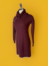 LOFT Sweater Dress Maroon Wide Cowl Neck Size XS Tall Ribbed Hem Soft Girl