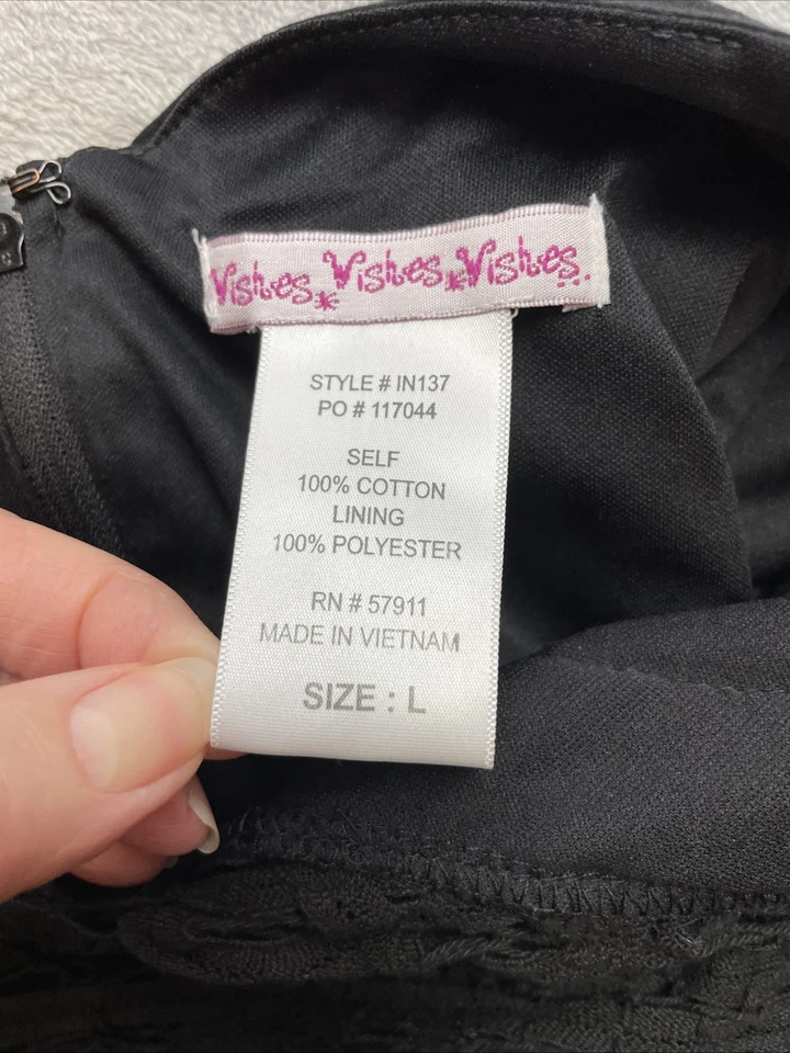 Wishes Wishes Wishes Maxi Dress Size L Black V-Neck Babydoll Crochet Sundress - Image 4 of 4