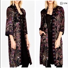 Johnny Was Velvet Mix Kimono Duster Sz Small Boho Paisley Floral