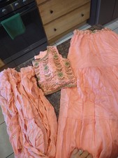 Womens Pink Embroidered Choli Blouse w/ Matching Dupatta Silk Blend Chiffon
