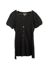 Madewell Texture & Thread Puff Sleeve Dress Size MEDIUM Black Cotton Polyester