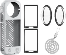Insta 360 X4 Lens Guards Cap Silicone Case and Screen Protectors Grey 