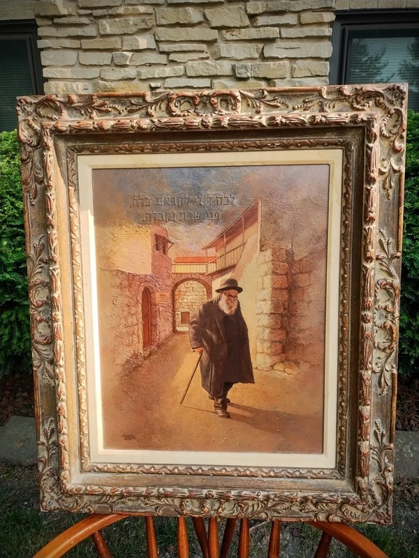Emanuel Schary Original Oil on Board Painting of Rabbi, Rabin Walking. Judaica .