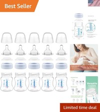 Dishwasher-Safe Wide-Mouth Milk Storage Bottles with Ventilated Nipples, 5-Pack