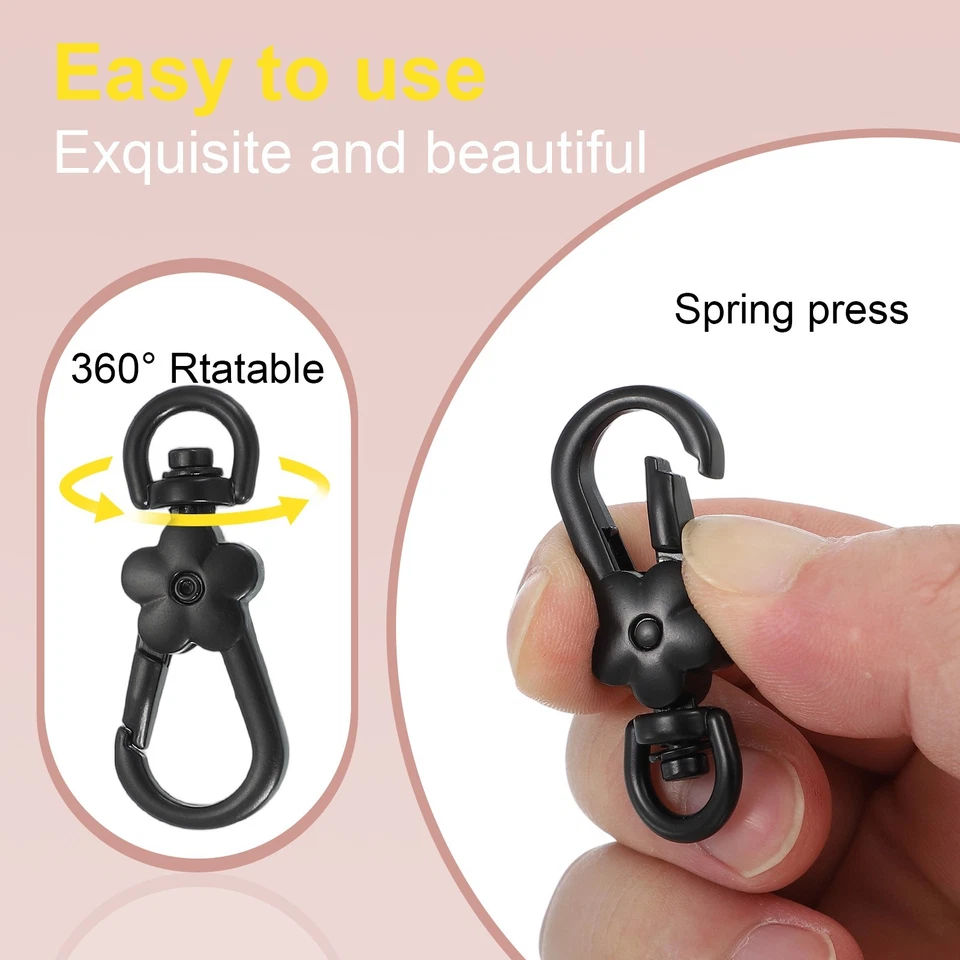 2pcs Metal Flower Swivel Lobster Claw Clasp with Spring Ring, Matte Black - Image 4 of 4