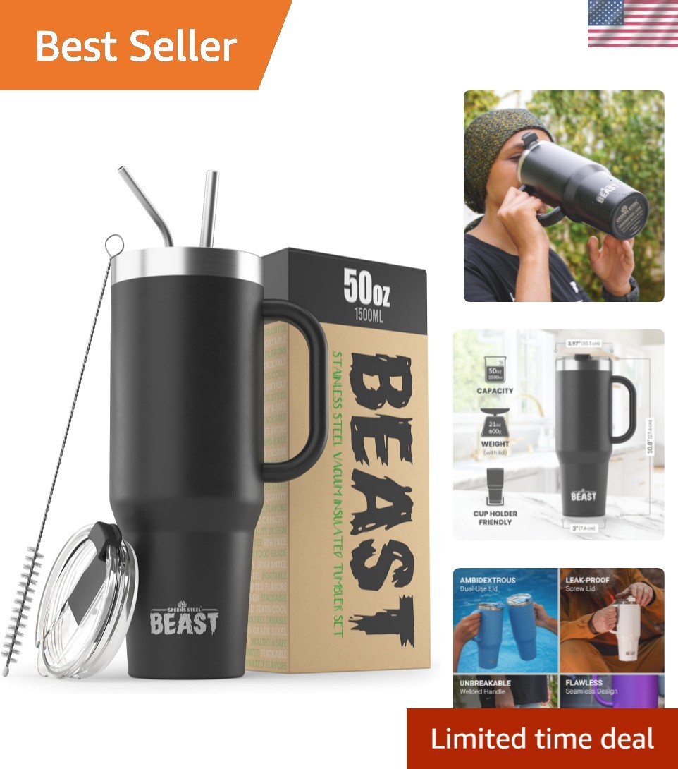 50oz Tumbler with Handle and Straw - Large Insulated Travel Mug
