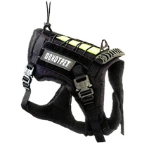 Black Tactical LG Dog Harness, Adjust. No-Pull Dog Vest ~ Metal Latches, Patches