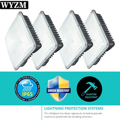 4-PACK, LED Canopy Light Weatherproof for Parking Lot Corridor Street Garage 70W