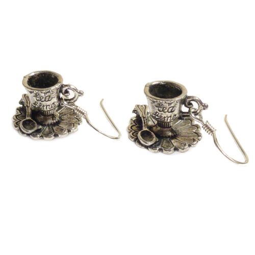 Boucles d'oreilles tasse de thé Alice au pays des merveilles argent sterling TEA TIME chapeau fou fête  - Photo 1/10