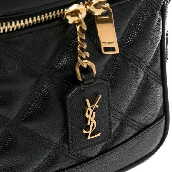 SAINT LAURENT Black Leather 80's Vanity Shoulder Bag Size OS $1500