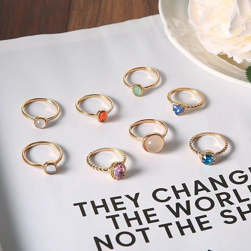 8PC Set Retro Gold Finger Ring Value Color Opal Boho Knuckle Rings Jewelry 0782 - Picture 5 of 5