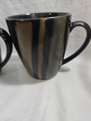 Sango AVANTI BLACK 4721 Horizontal Stripes Stoneware Coffee Cups Mugs Set of 3 - Picture 4 of 21