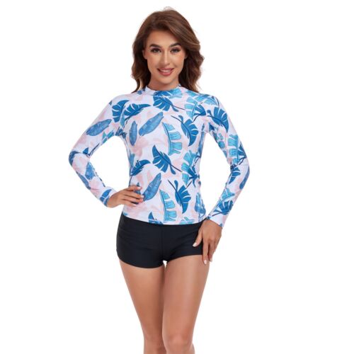 Women Two Piece Rash Guard Long Sleeve Swimsuits UV UPF 50+ Swim Shirt - Picture 3 of 7