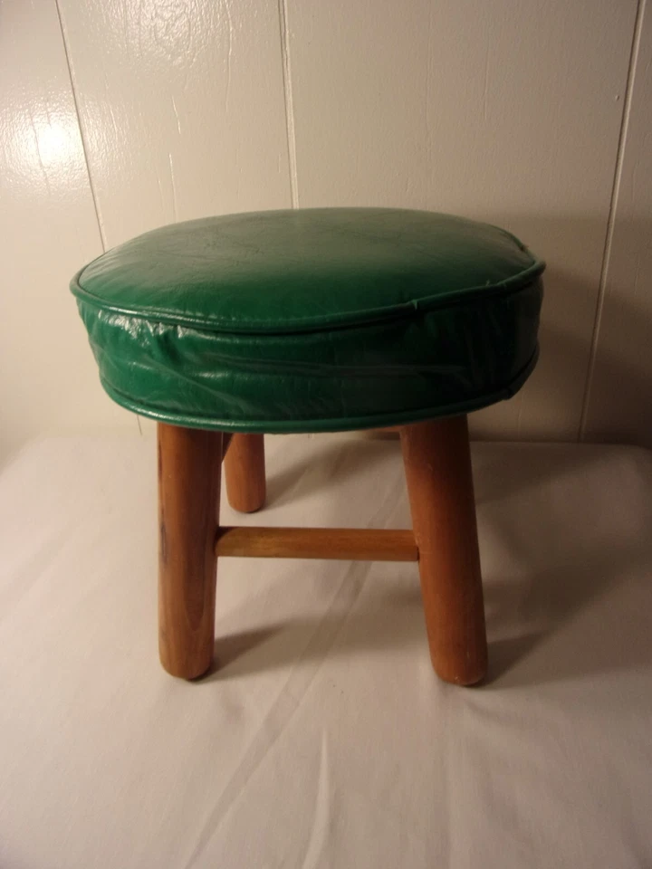 Винтажный зеленый виниловый ножной табурет Continental Seat Inc 10x10 дюймов оттоманка мягкий верх MCM - Изображение 4 из 4