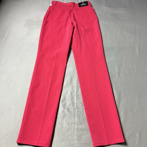 Versace Pants Women 25x32 Red Slacks Nylon Ittierre SpA Italy Straight Flat Fron - Picture 2 of 18