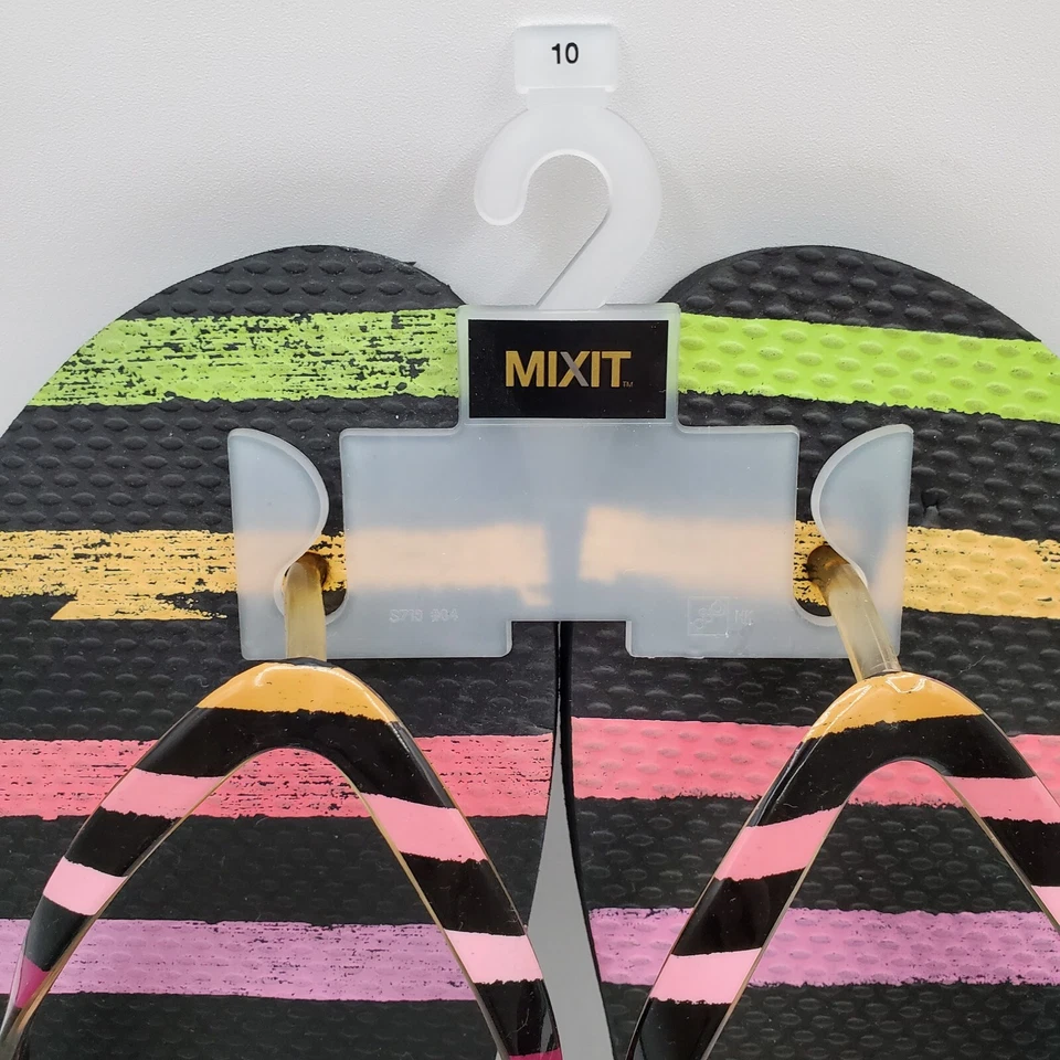 Chanclas Rainbow Tanga Zapatos Mujer 10 Negras Goma Multicolor Rayas Nuevas Foto 3 de 4