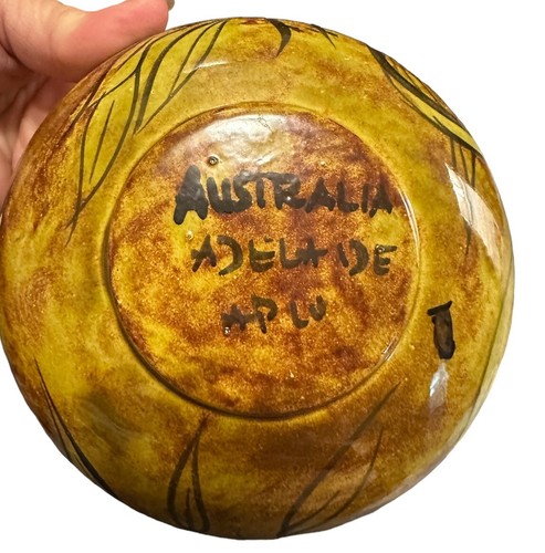 Handmade Art Pottery Brown Ceramic Bowl Australian Homestead 6”x 2” Foliage  - Picture 2 of 8