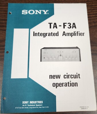Sony TA-F3A Integrated Amplifier New Circuit Operations-OEM